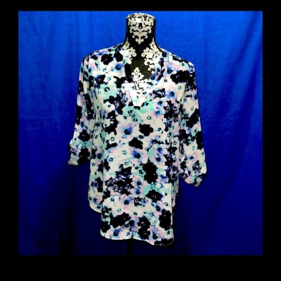 Decree Womens Small Floral Multicolor 3/4 Sleeve Blouse Top - Picture 1 of 8
